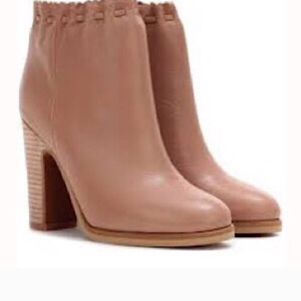 See By Chloe Blush Tan Leather Block Heel Ankle Boots